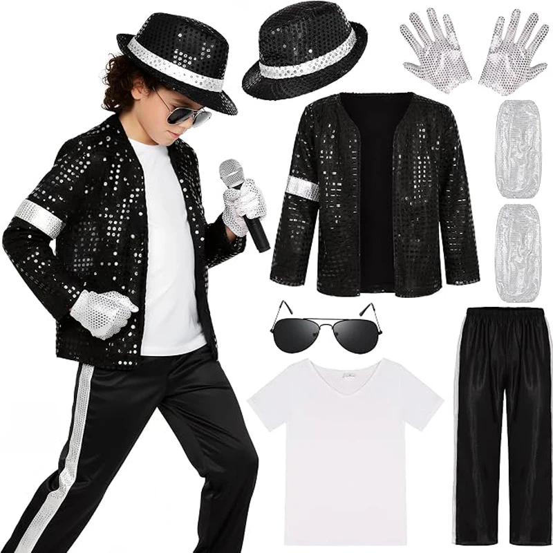 Michael Jacksons Costumes For Boutique Kids Clothing Set Halloween 80s 90s Pop Star Stage Outfit Dance Star Sequin Suit