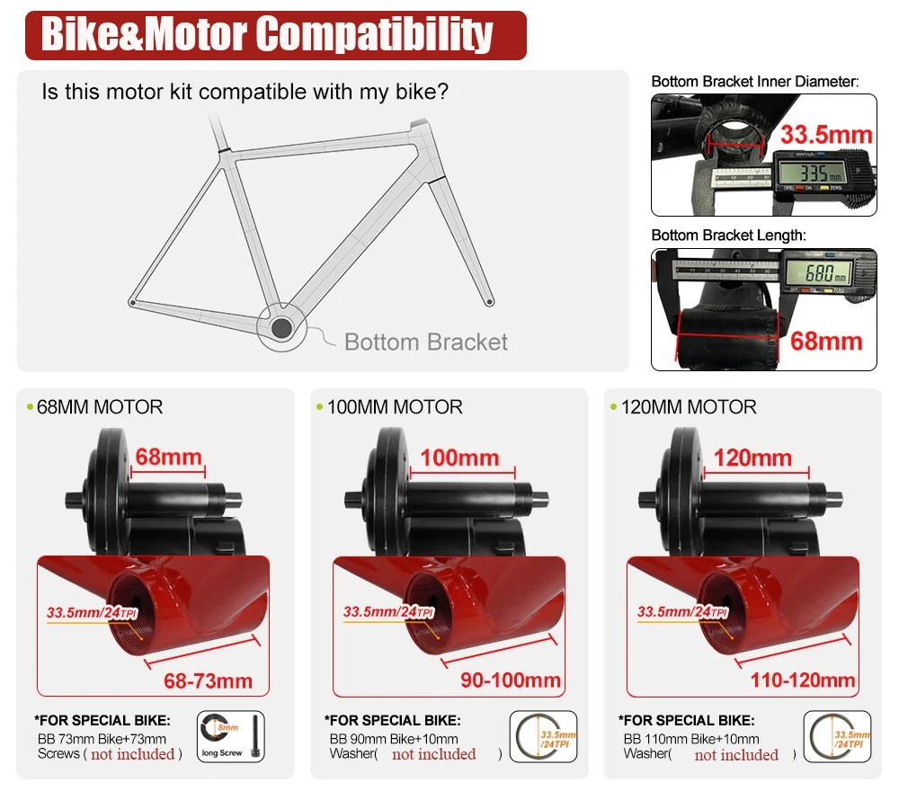 BAFANG Mid Drive Motor 36V 48V 250W 500W 750W Electric Bicycle Conversion Kit Motor BBS01B BBS02B 68/73mm Ebike Parts