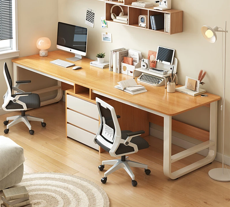 Two person desktop long computer desk, work table, simple modern and simple office and home writing desk