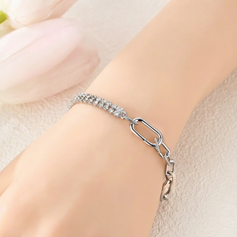 

2026 New 925 Sterling Silver Shining Universal Clasp Bracelet For Women Fashion Birthday Party Jewelry Gifts