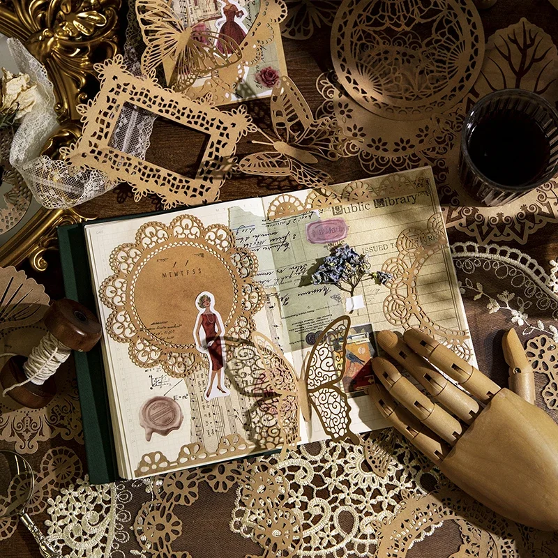 

10pcs Vintage Lace Frame Paper-Leaf Material Scrapbooking Decor, Journal Supplies,DIY Collage Craft Kit,Embellishments for Diary