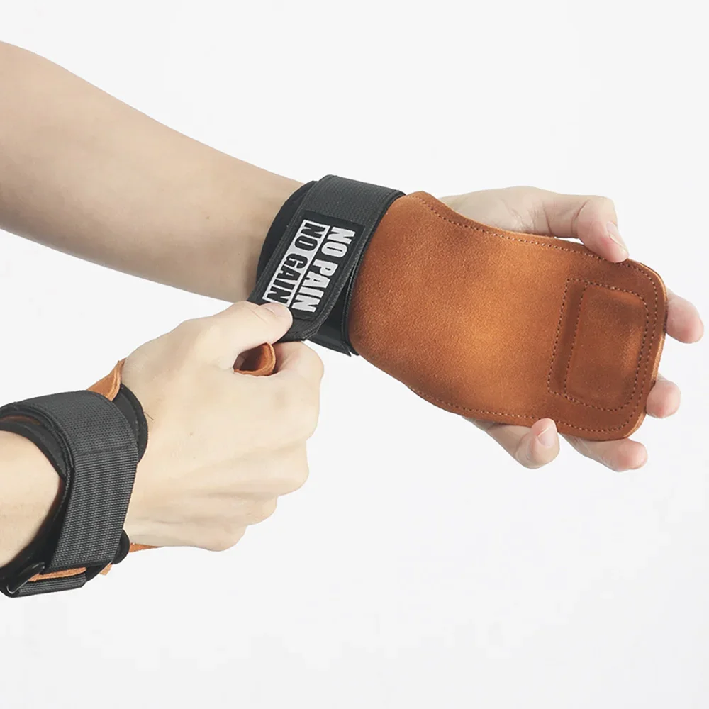 Double Layers Cow Leather Gloves Wrist Straps for Weight lifting Grips Women Men GYM Deadlift Training Bench Press Pull-up F19