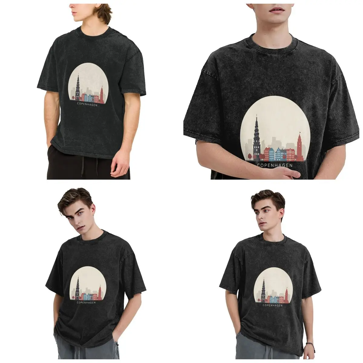 كوبنهاغن السفر أيقونة الهيب هوب قصيرة الأكمام تي شيرت غسلها بلايز تيز الشارع الشهير تي شيرت Harajuku للرجال والنساء #2