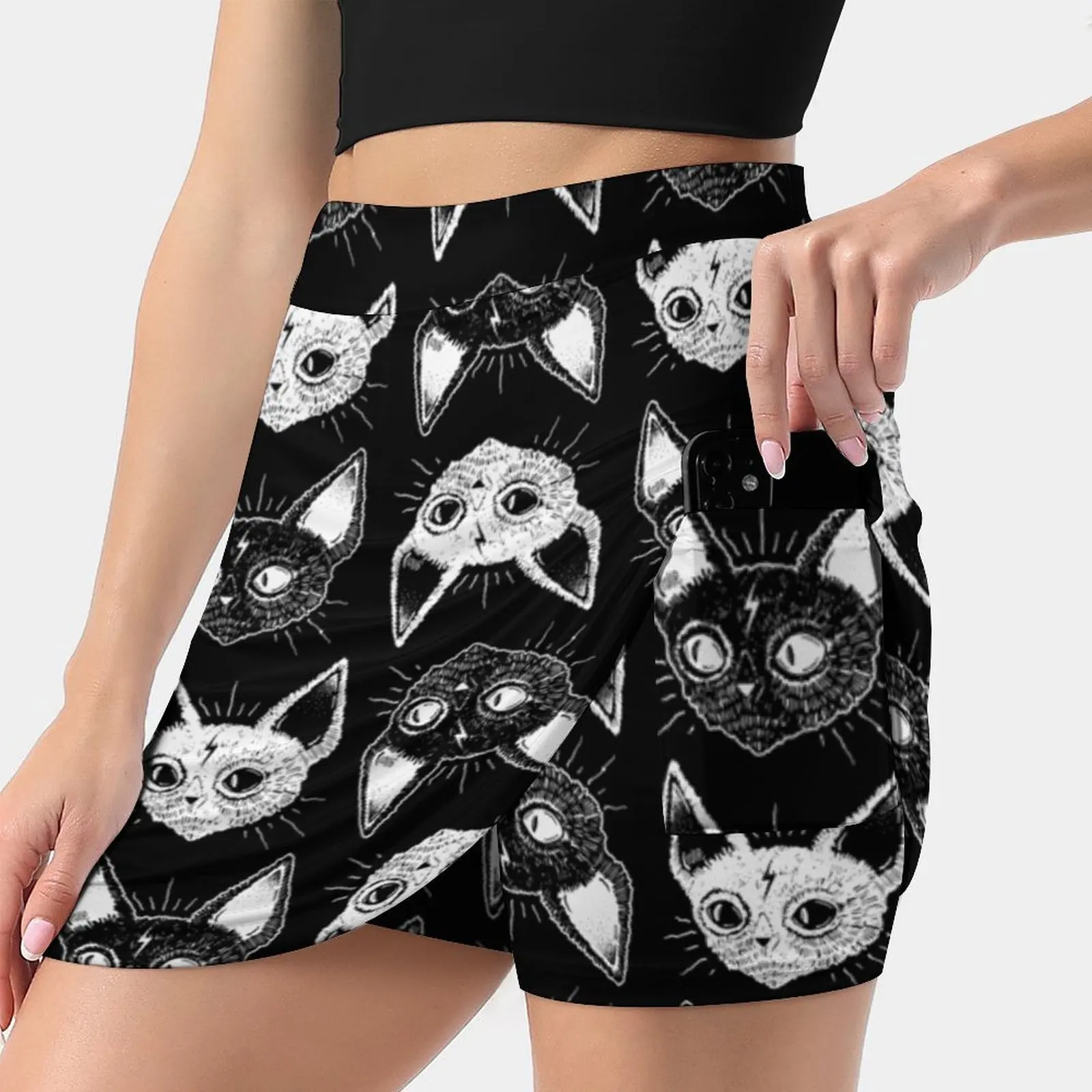 

Kittens Women's skirt Mini Skirts A Line Skirt With Hide Pocket Cat Kitten Cats Black And White Pattern