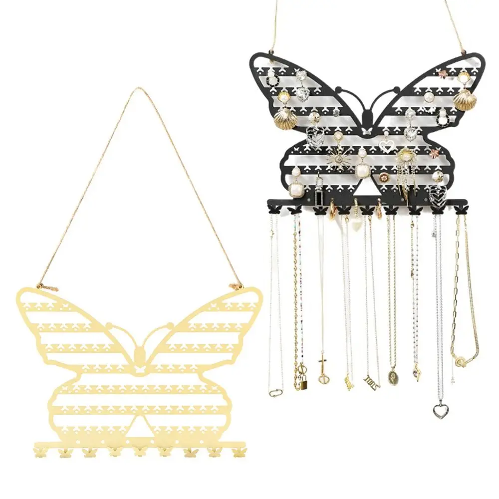 Butterfly Shape Metal Butterfly Jewelry Storage Rack 7 Layers Hollow Hanging Jewelry Display Stand with Hooks Sturdy