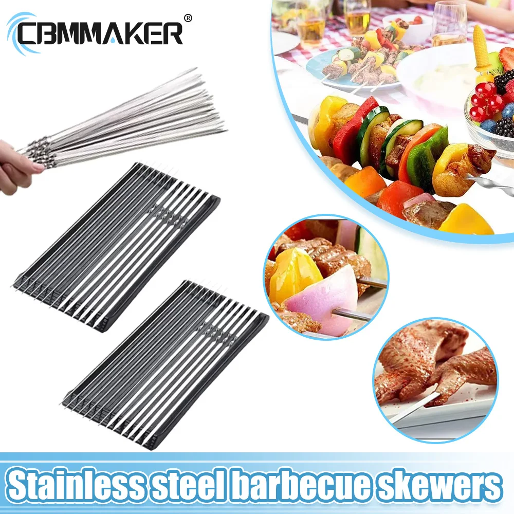 50/100pcs BBQ Skewers Iron Bar Reusable Skewers Kebabs Stainless Steel Edible Material Outdoor Camping Picnic Cooking Food Tools