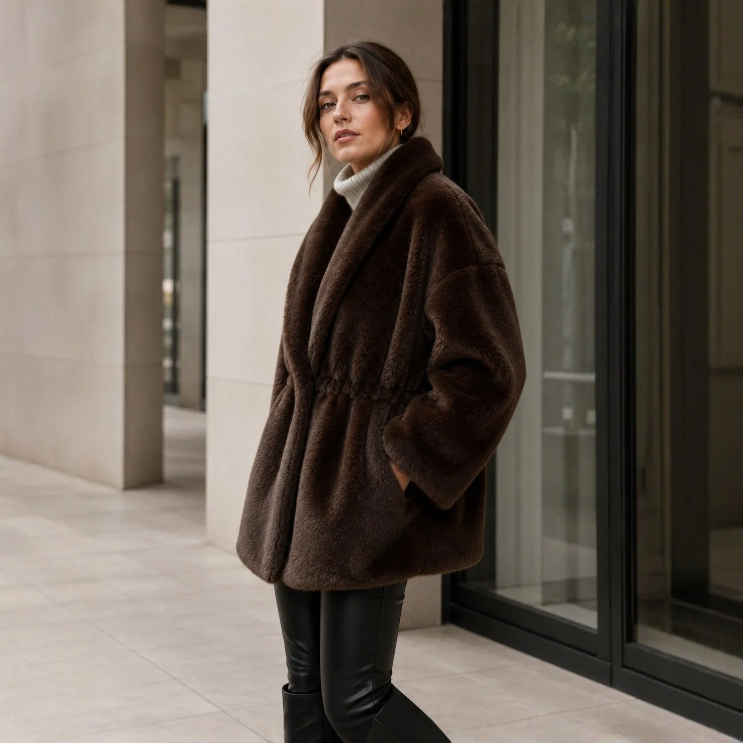 False Fur Coat, Fixed Waist, Multifunctional Mick Coat, High-quality Mick Fur Outerwear, Thickened For Autumn. And Winter. With