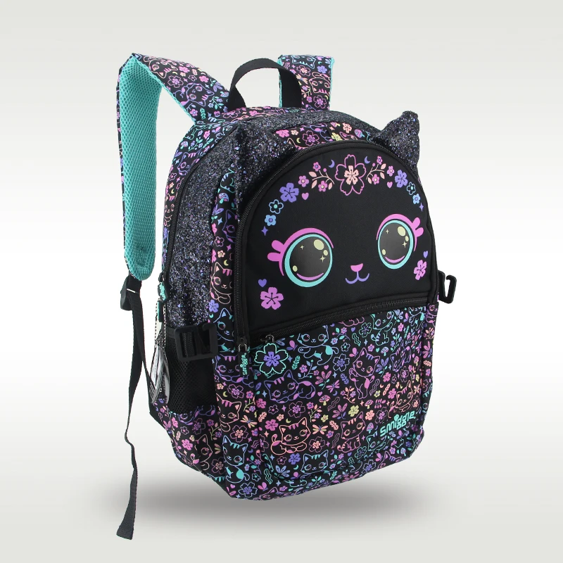 Australian original smiggle school bag girls children's backpack Black Flower Cat cartoon 8-12 years old 16 inch