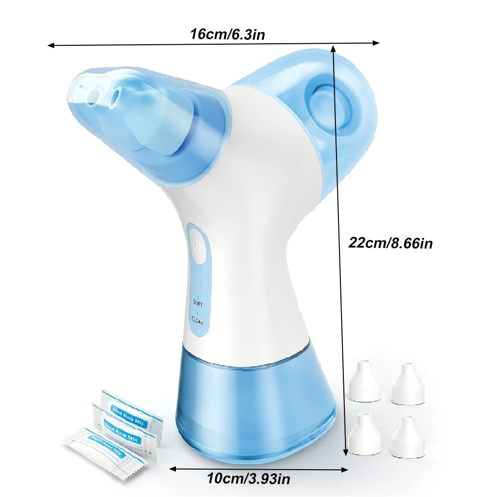 Nasal Irrigation System Electric Sinus Rinse Machine Dual Water Tank Self-Cleaning Washer with 30 Salt Packets for Sinus Care