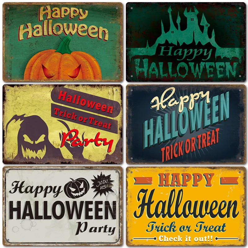 حار بيع 2025 جديد هالوين الرجعية الأمريكية المنزل المعادن اللوحة بار مقهى حائط الخلفية اللوحة الزخرفية فرملس