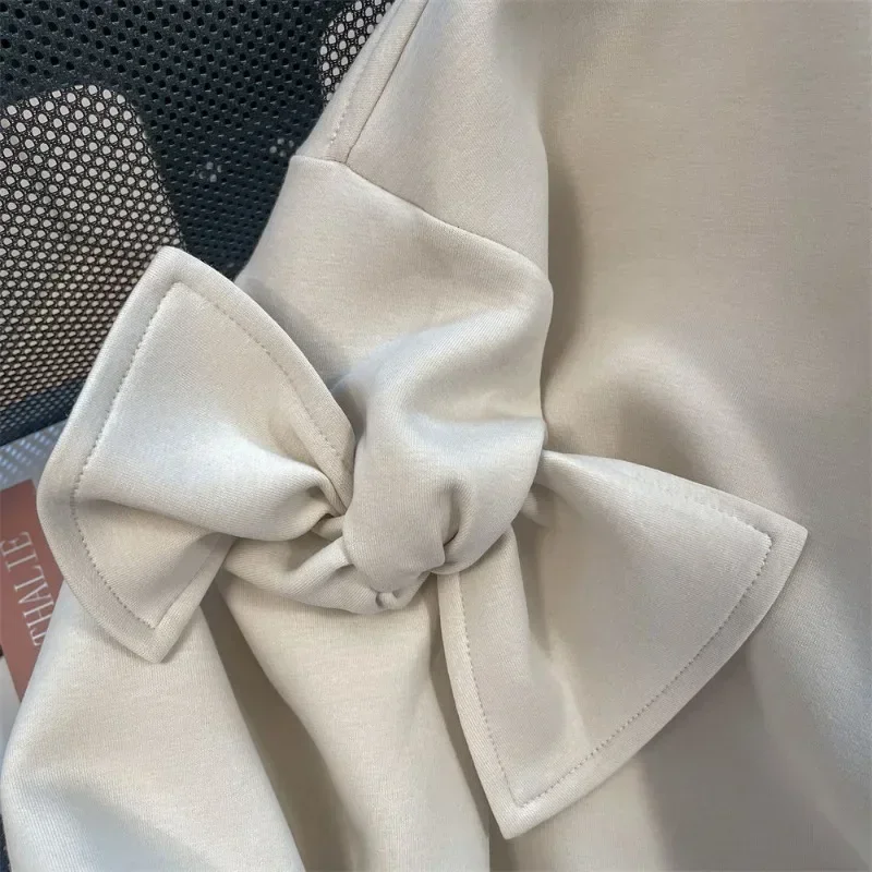 New Sweatshirts Women Solid Bow Creativity Sweet All-match Autumn Students Age-reducing Literary Simple Korean Style Prevalent