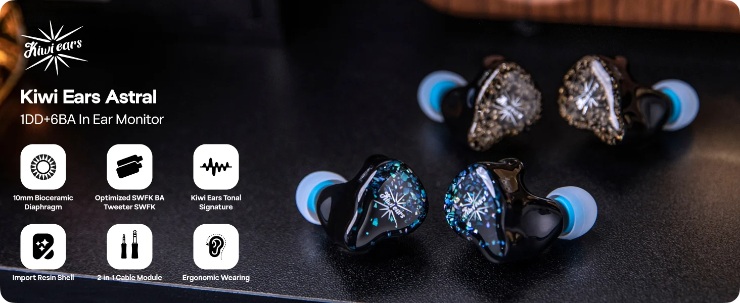 Kiwi Ears Astral 1DD + 6BA In-Ear Auriculares 1.2m Azul Amarillo