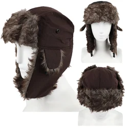 Winter Hat Warm Ear Protection Windproof Pilot Hats Solid Color Fluffy Faux Fur Cap Headwear Bonnet Winter Cap Man Russian Hat