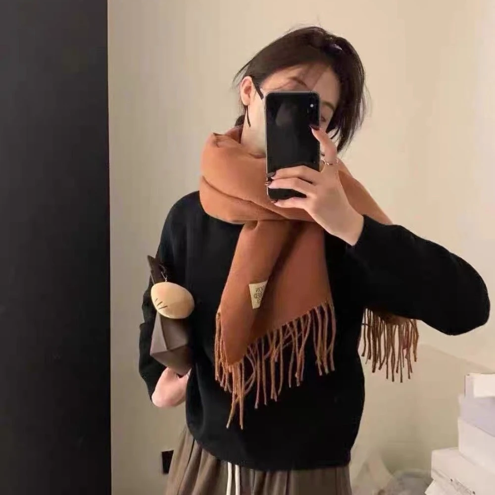 

Simple Tassel Imitation Wool Scarf Two-sided Thicken Cashmere Shawl Warm Multicolor Winter Long Shawl Student
