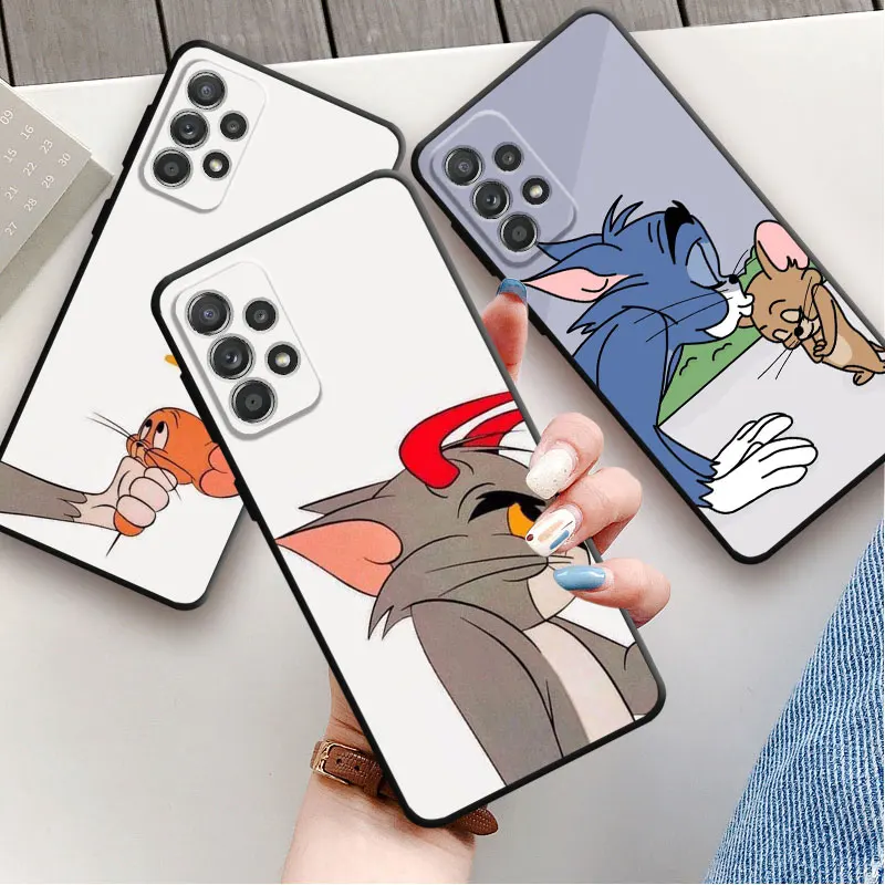 Phone Case for Samsung A12 A52 A14 A53 A71 A72 A11 A21 A33 A50 A70 Silicone Cover Love Couple Selfie Tom And Jerry