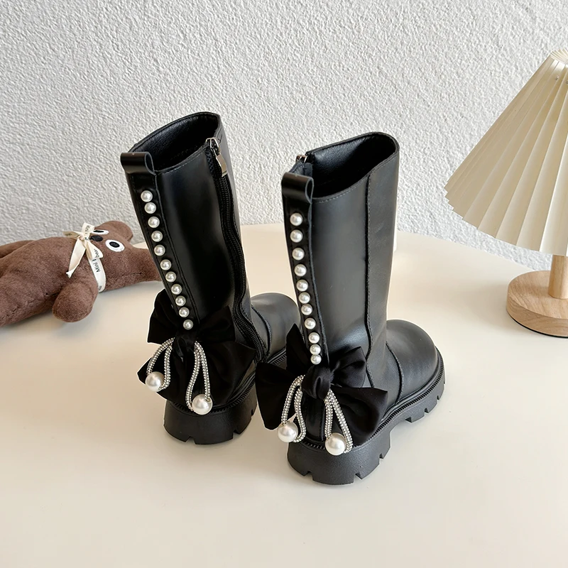 Superbes bottes longues en velours pour enfants, bottes de princesse polyvalentes, look chic, longueur au genou, chaussures pour filles