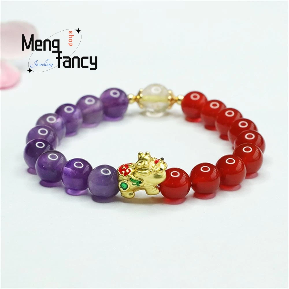 Natural Nine Purple Fire Multi-Precious Crystal Red Agate Bracelet Exquisite Elegant High-grade Luxury Fashion Jewelry Souvenir