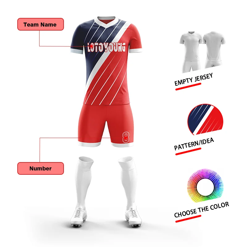 Jersey Football 2022 2024 Red and Navy Blue Football Shirt Customize Number Soccer Shorts Football Players Kids Soccer Jerseys