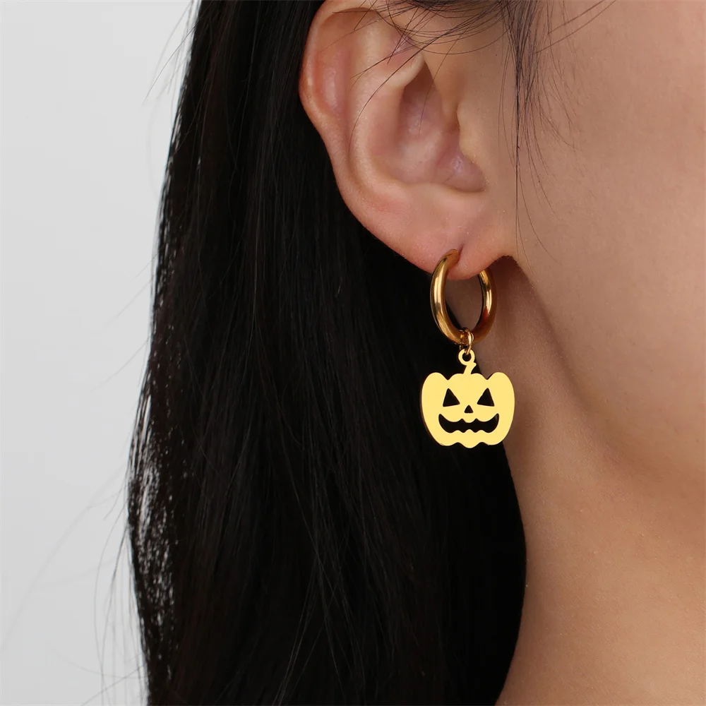

Stainless Steel Dangle Hoop Earrings Pumpkin Little devil Skull Pendants for Women’s Earrings Jewelry Halloween Gifts Christian