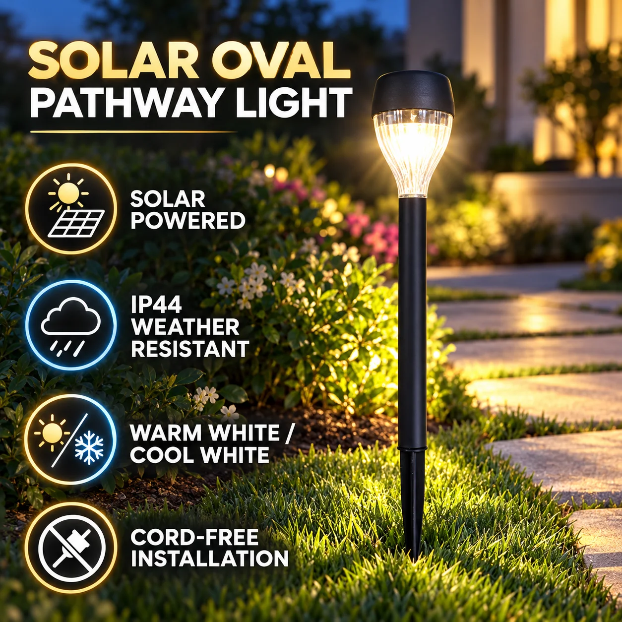lar Pathway Lights Outdoor 10 Pack, Warm White & Cool White Dual Color Modes, IP44 Weather Resistant Solar Powered Garden Stake Lights, Auto On/Off No Wiring for Walkway Yard Patio Driveway Landscape Decoration 10mah