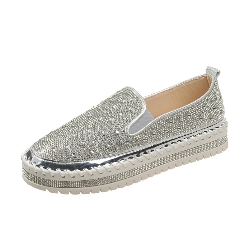 Round Toe Womens Loafers Shoes Clogs Platform Slip-on Female Footwear Casual Sneaker All-Match Modis Crystal Creepers Slip On Dr