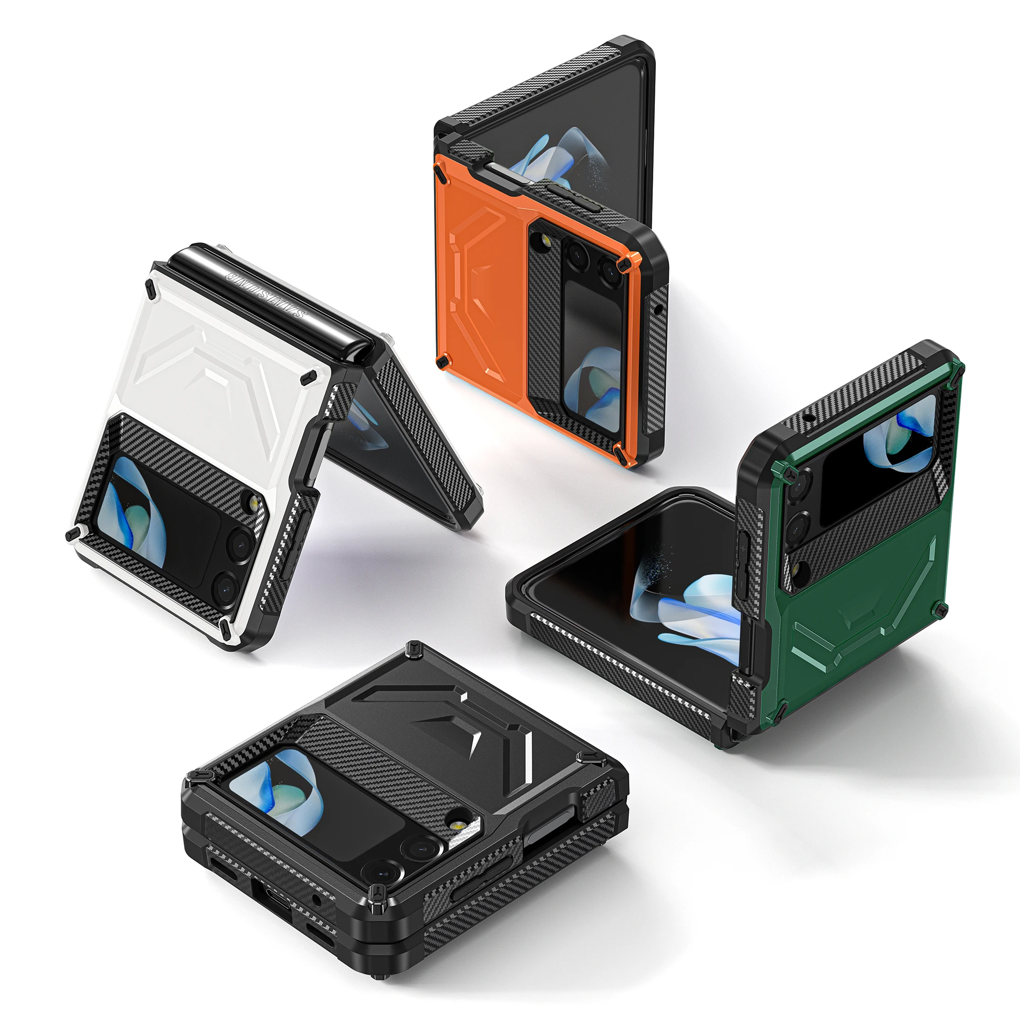 Phone Case For Samsung Galaxy Z Flip 4 3 Magnetic Flip Rugged Cover TPU+PC Back Cell Phone Shell Full Body Protective Coque Capa