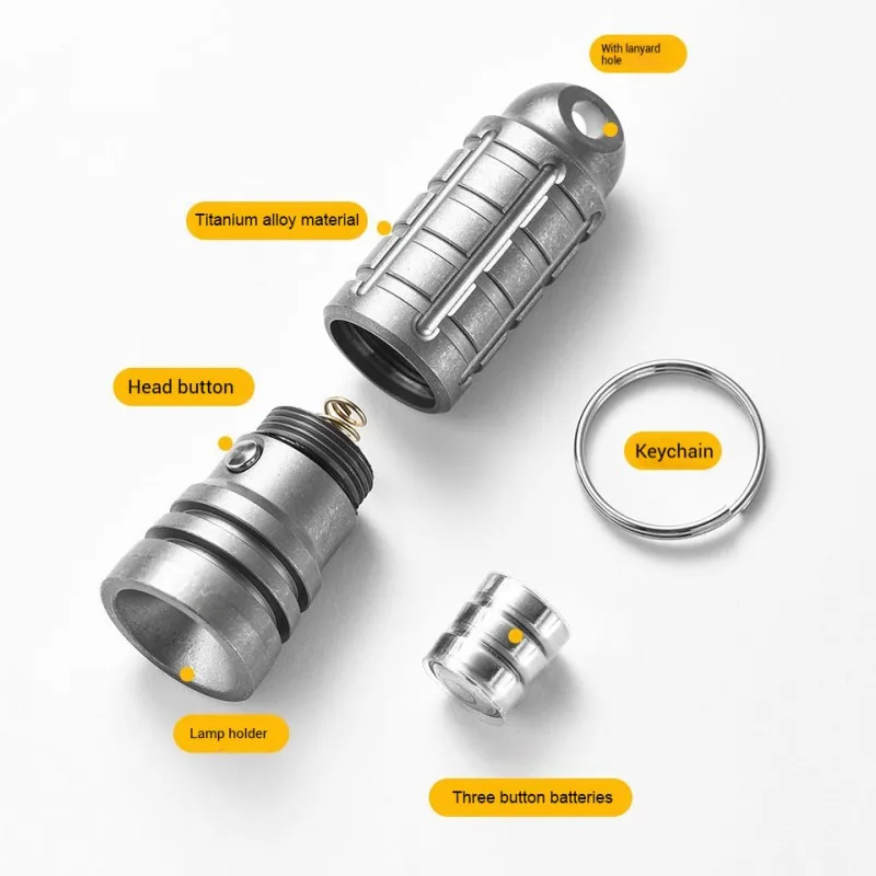 Mini Titanium Alloy Mini Flashlight Outdoor Survival Tool LED Pocket Keychain Light with Necklace for Camping Fishing Hike - Image 6