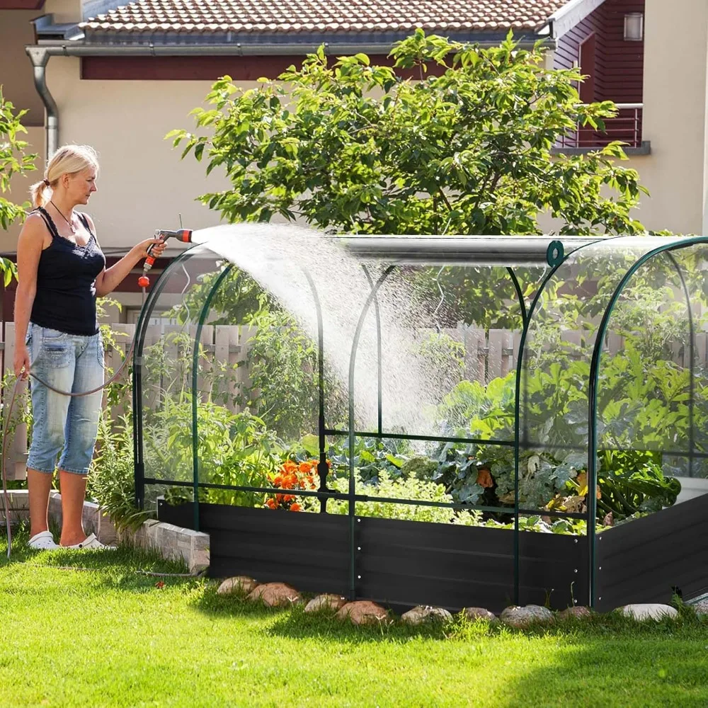 

Galvanized Elevated Garden Bed, 71 "x35.4" X45.2 "metal Flowerpot, Bottomless Box with Rolled Up Windows, Mini Greenhouse