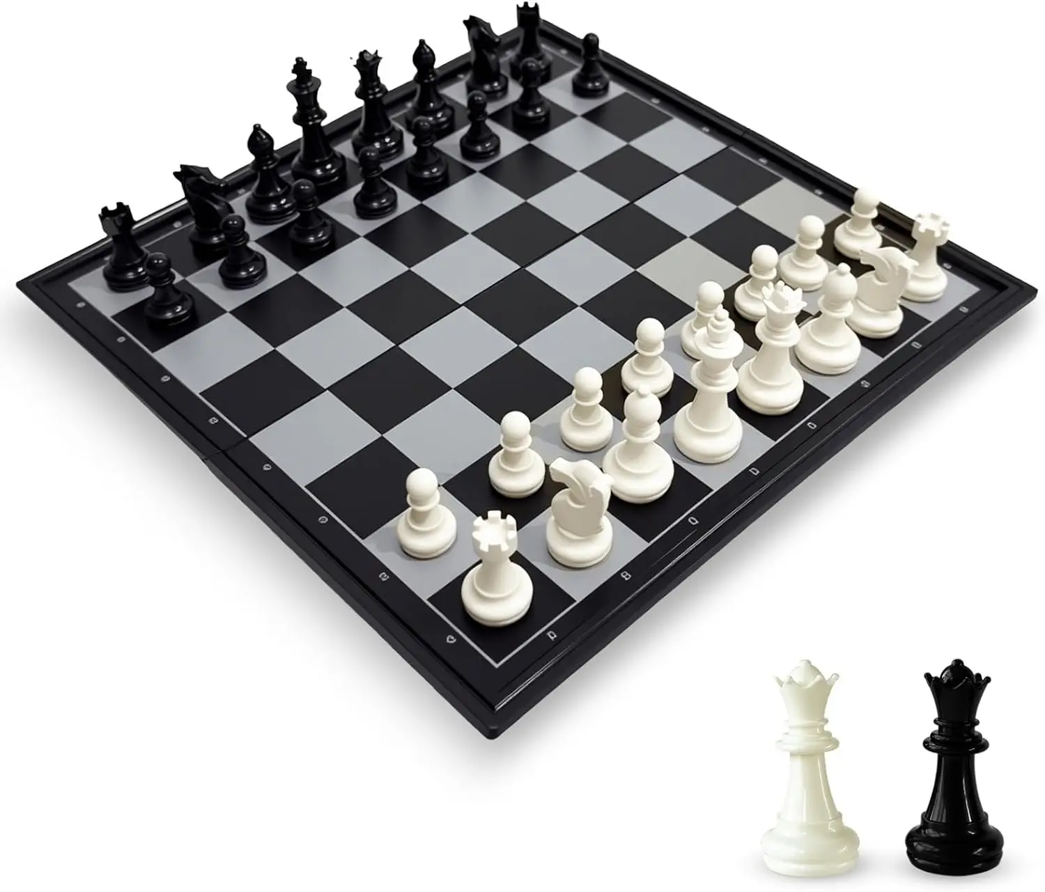 

10" Magnetic Travel Chess Set with 2 Extra Queens, Folding Board for Kids & Adults