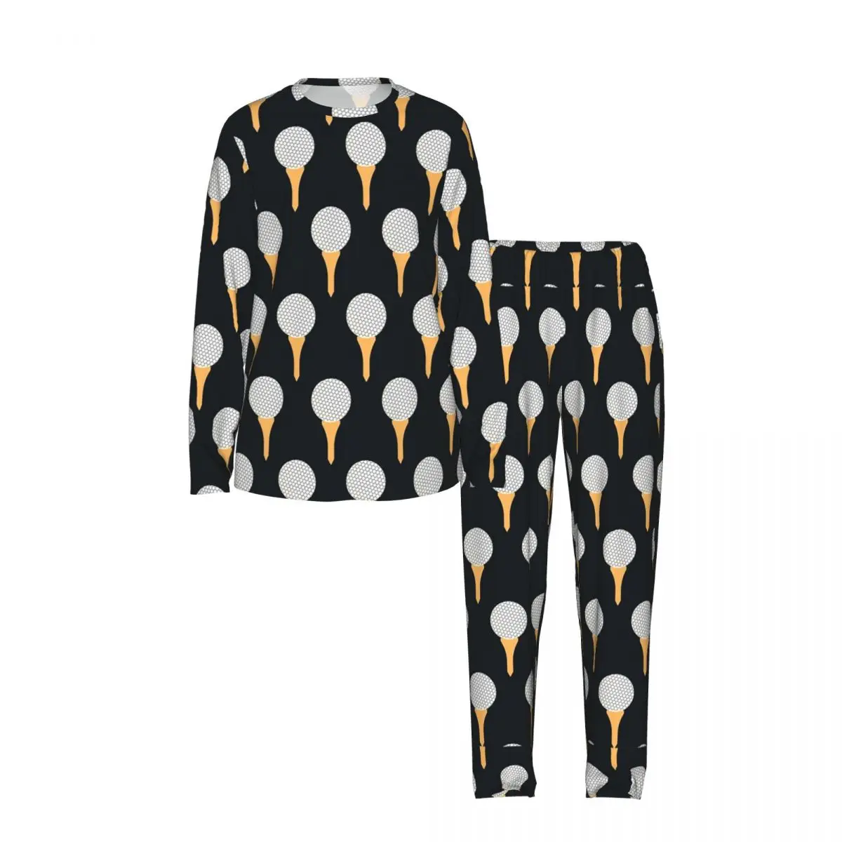 Golf Ball Pattern Round Neck Long Sleeve Nightgowns for Sleeping Sleepshirts Women Soft Pajama Set Long Pants