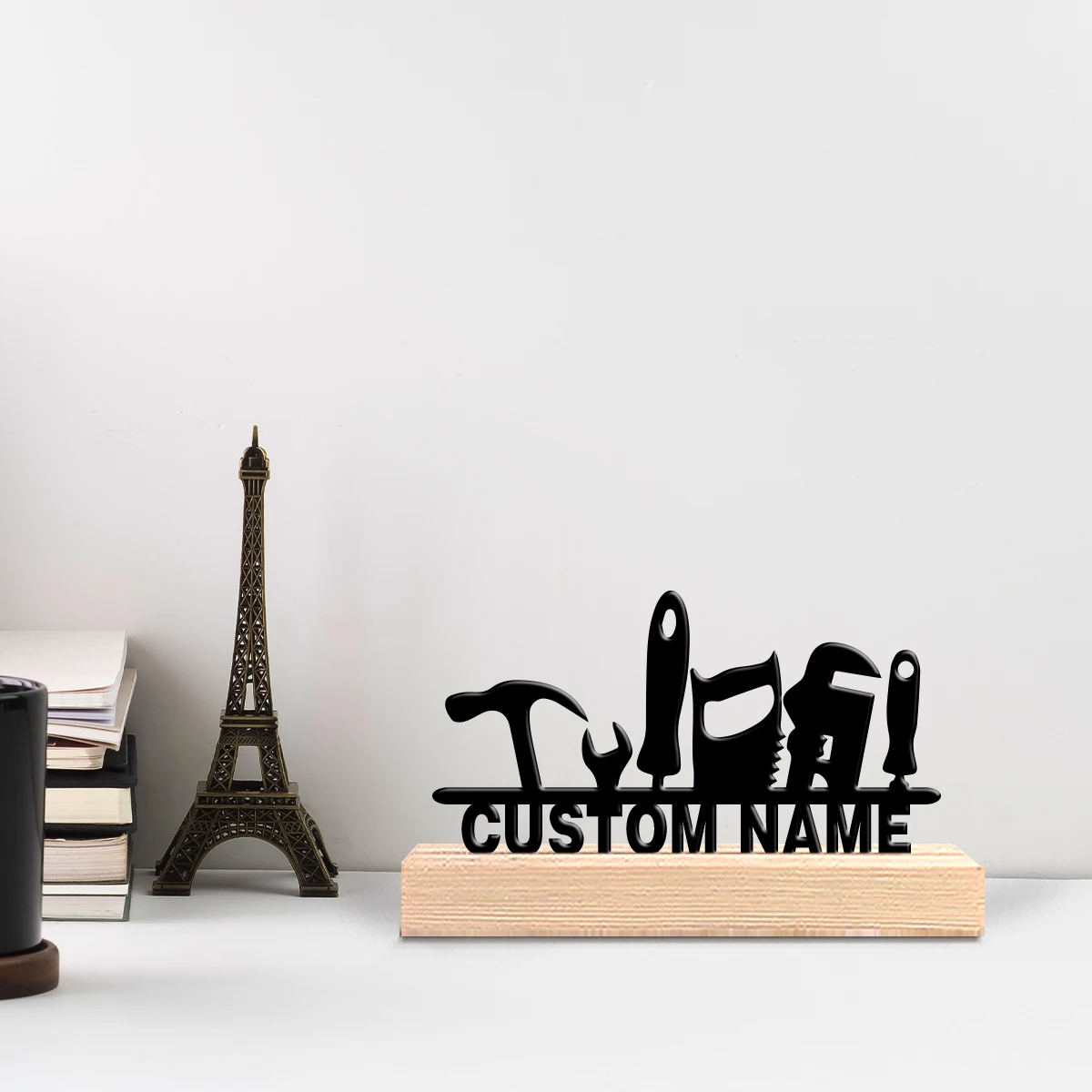 1pc Creative kit Custom Letter Metal Statue Tin Ornament Tin Sculpture With Wood Base Handicraft With Wood Base For Youth Gifts