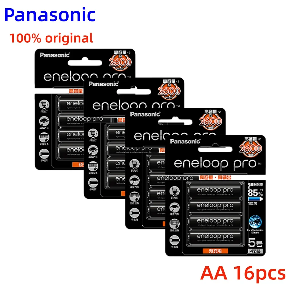 100% originele Panasonic Eneloop Pro AA 2500mAh 1,2V NI-MH voorgeladen oplaadbare batterijen, hoge capaciteit voor cameraflitser speelgoed