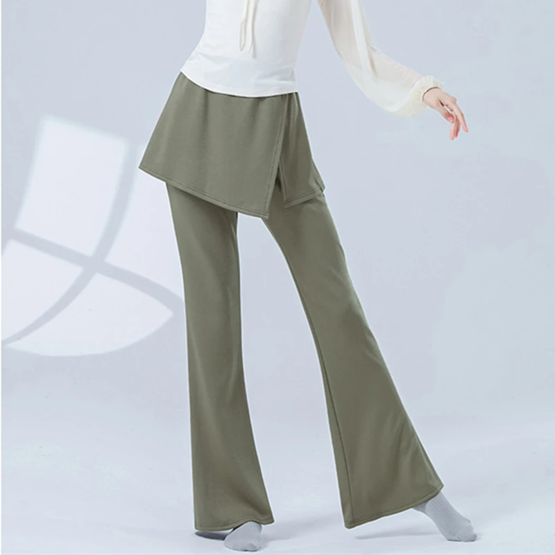 الرقص الحديث بانت المرأة طويلة متوهج بنطلون مرونة الخصر تقسم تنورة التفاف الباليه مرحلة ممارسة اليوغا ملابس غير رسمية جرس أسفل