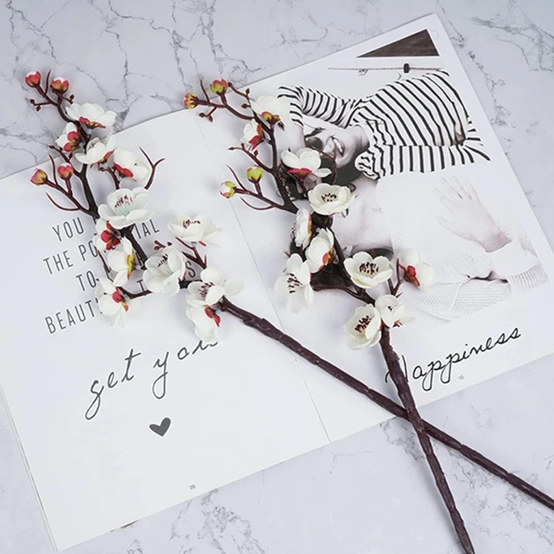 

1Pc Artificial Flowers Plum Blossom Peach Branch Silk Home Room Wedding Party Courtyard Decor DIY Colorful Christmas Arrangement