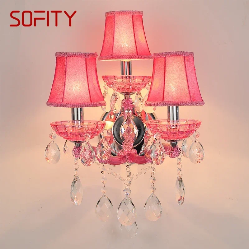 

SOFITY European Style Crystal Wall Lamp Pink Girls' Room Candle Lamp Luxurious Living Room Restaurant Bedroom Villa