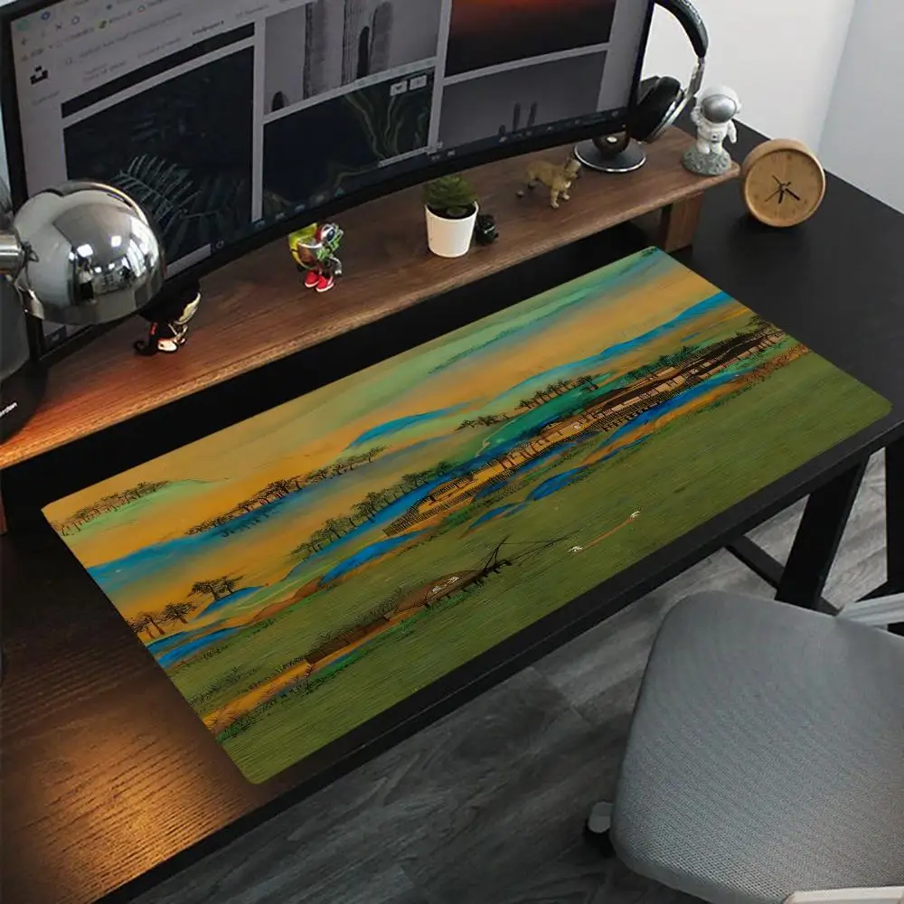 

Зеленые горы и реки Коврик для мыши Большой коврик для мыши с замком для игровой клавиатуры компьютера и стола