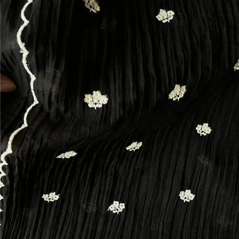 Vintage cotton thread floral embroidered lace fabric thin pleated fabric for dresses children's clothing garment fabric
