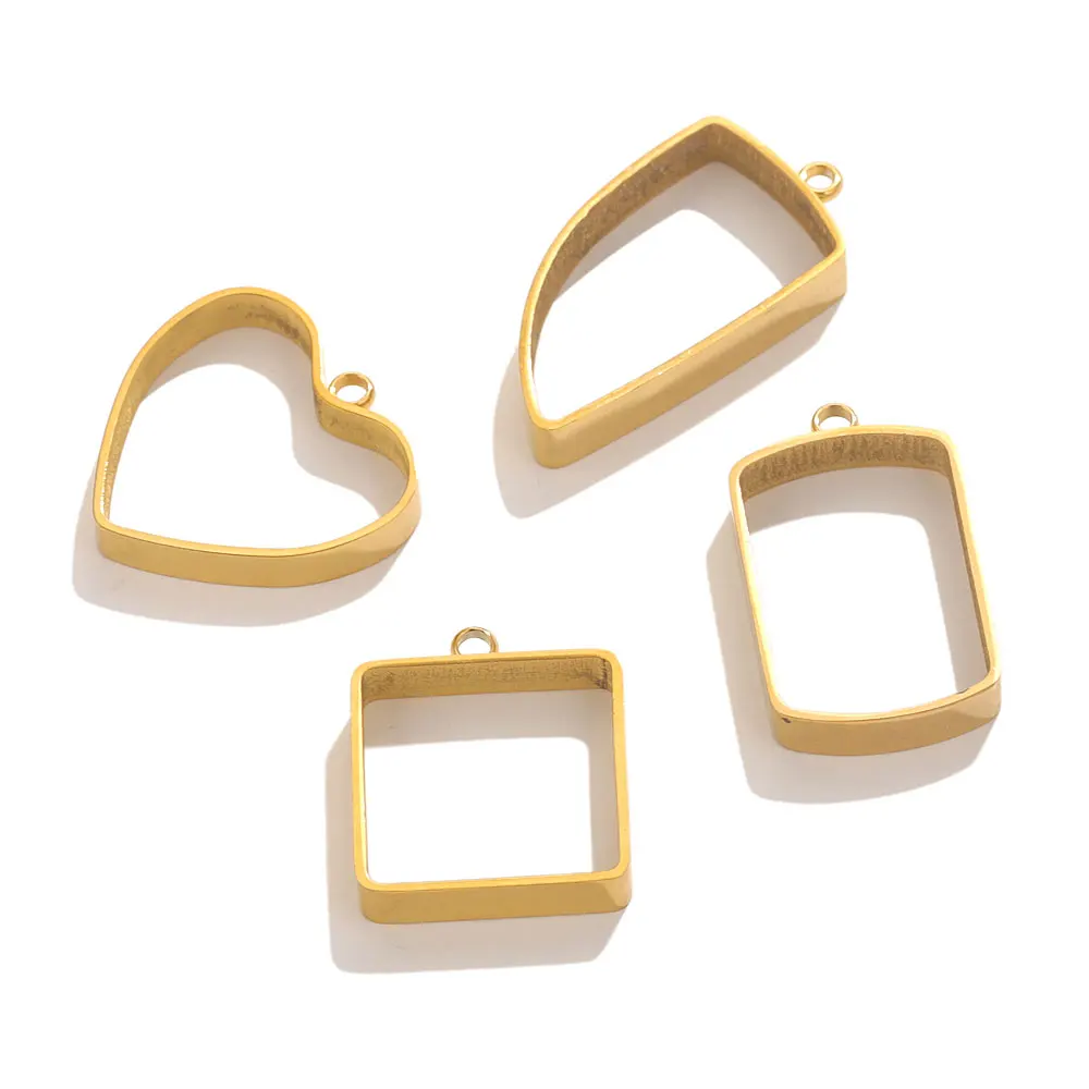 10pcs Stainless Steel Geometric Bezel Hollow Charms Pendant For UV Resin Silicone Mold Blank Frame DIY Jewelry Bezel Charms