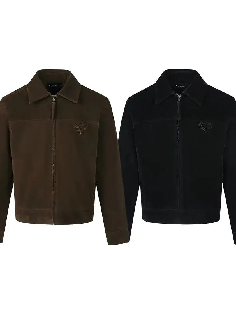 

American Sle Spring Autumn Deer Skin Velvet PU Leather Jaet Detroit Zipper Men's Vintage Faion Outerwear Coat