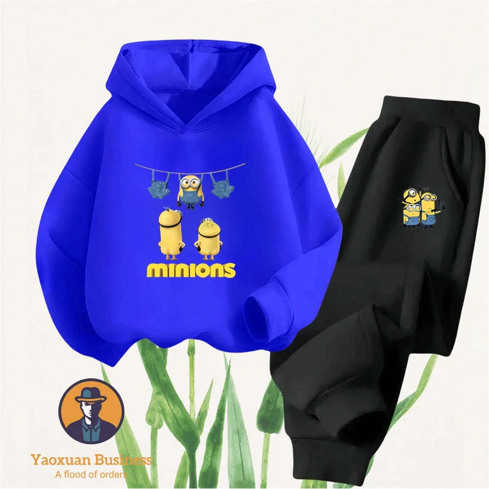

Hot Sale Minions Children Boys Girls 2-Piece Hoodie Set Cute Printed Cartoon Warm Windproof Autumn Winter