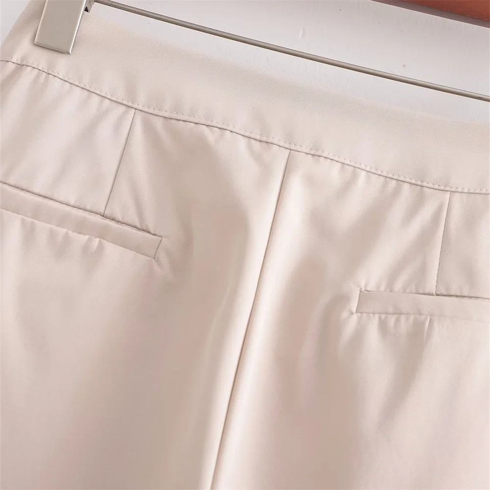 402 Ailsa 2024 estate nuovo prodotto donna Casual sciolto tinta unita vita alta pantaloni gamba larga tasca laterale decorazione pantaloni lunghi