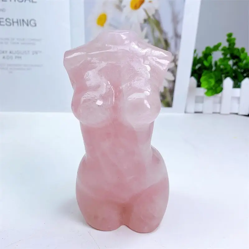 15cm Natural Rose Quartz Lady Model Sexy Girl Bust Body Naked Statue Reiki Healing Crystal Carved Art Stone Figurine Decor 1pcs