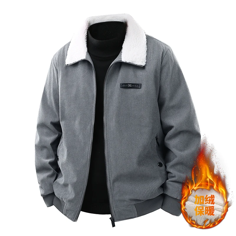 

Autumn Winter Lamb Wool Lapel Jacket Men's Corduroy and Thick Cotton Jacket with Constant Temperature Insulation Men's Jacket