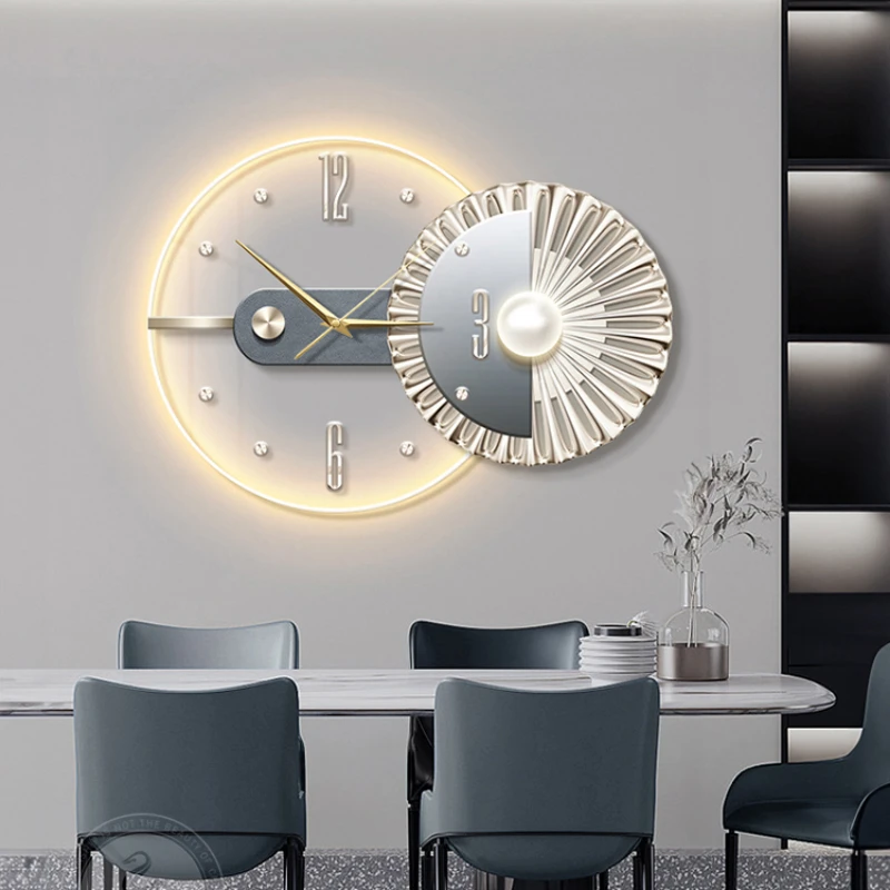 Modern Home Decor with Decorative Painted Wall Clocks Abstract Living Room Decoration Hanging Painting LED Light Circle Clock