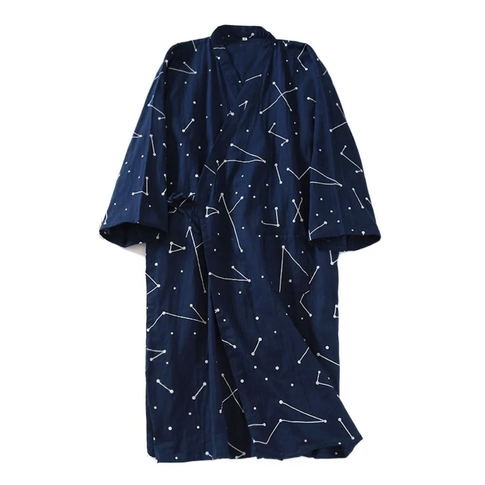 

Nightdress V-Neck Men's Kimono Bathrobe Loose Long Sleeve Kimono Pajamas Print Thin Japanese-Style Yukata Sauna