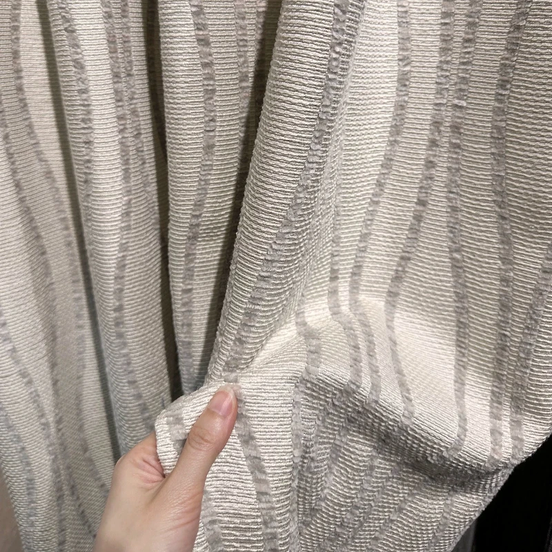 New Cotton Linen Wavy Texture Jacquard Thickened Curtains for Living Room Bedroom French Window Customized Products