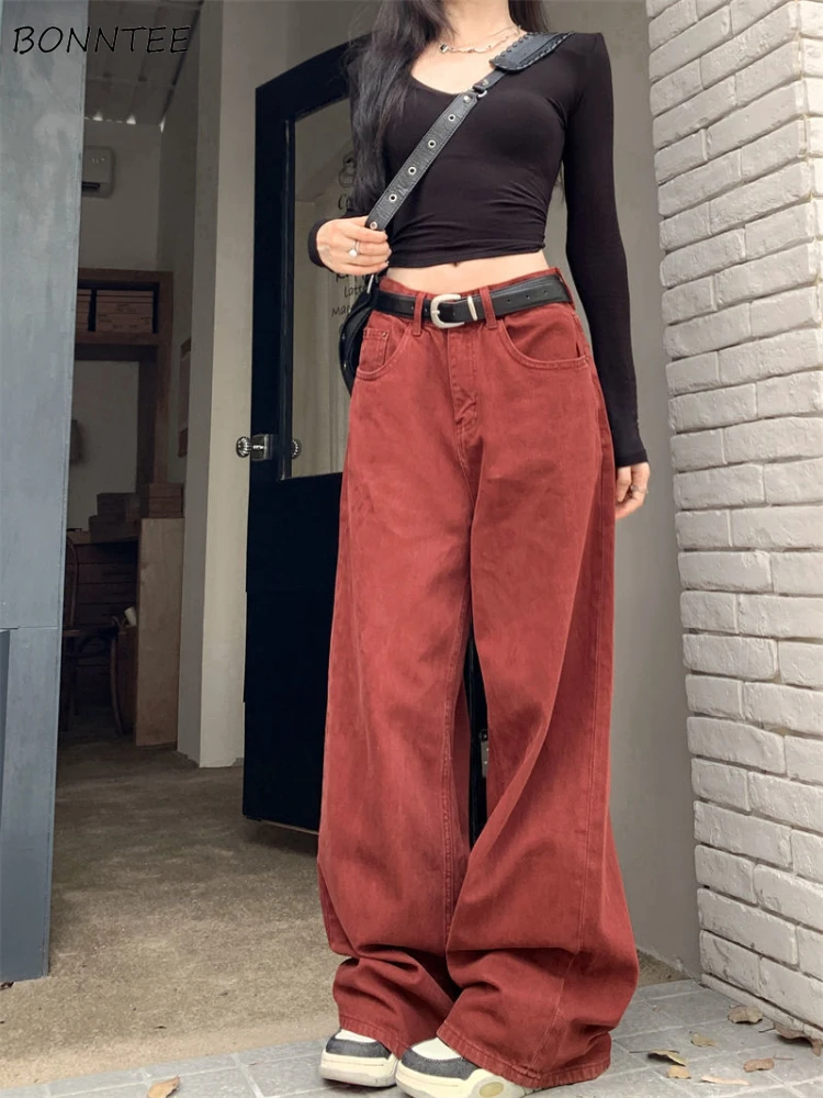 High Waist Jeans Women Simple Cleanfit Mopping Wide Leg Trousers 2000s Y2k Designed Plus Velvet Keep Warm Autumn Slacks Daily