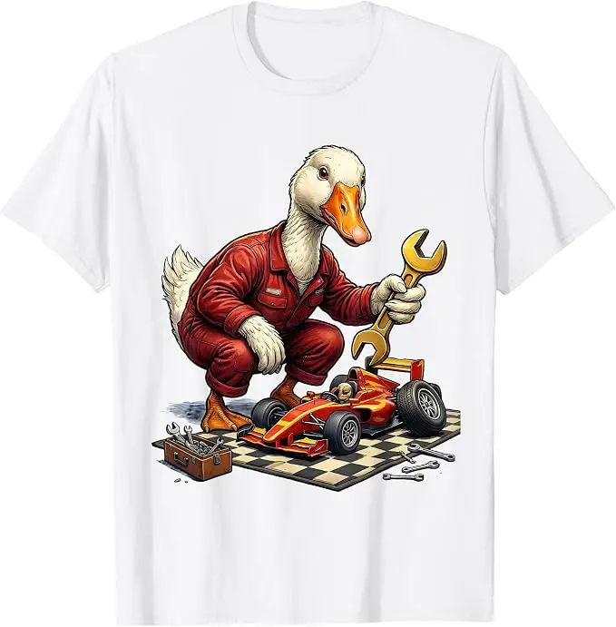 Silly Goose Race Car Pit Stop Grafik-T-Shirt Y2k Silly Goose Art Herrenbekleidung Ausgefallener Humor Racing Mechanic Neuheitsbekleidung – Detail 10