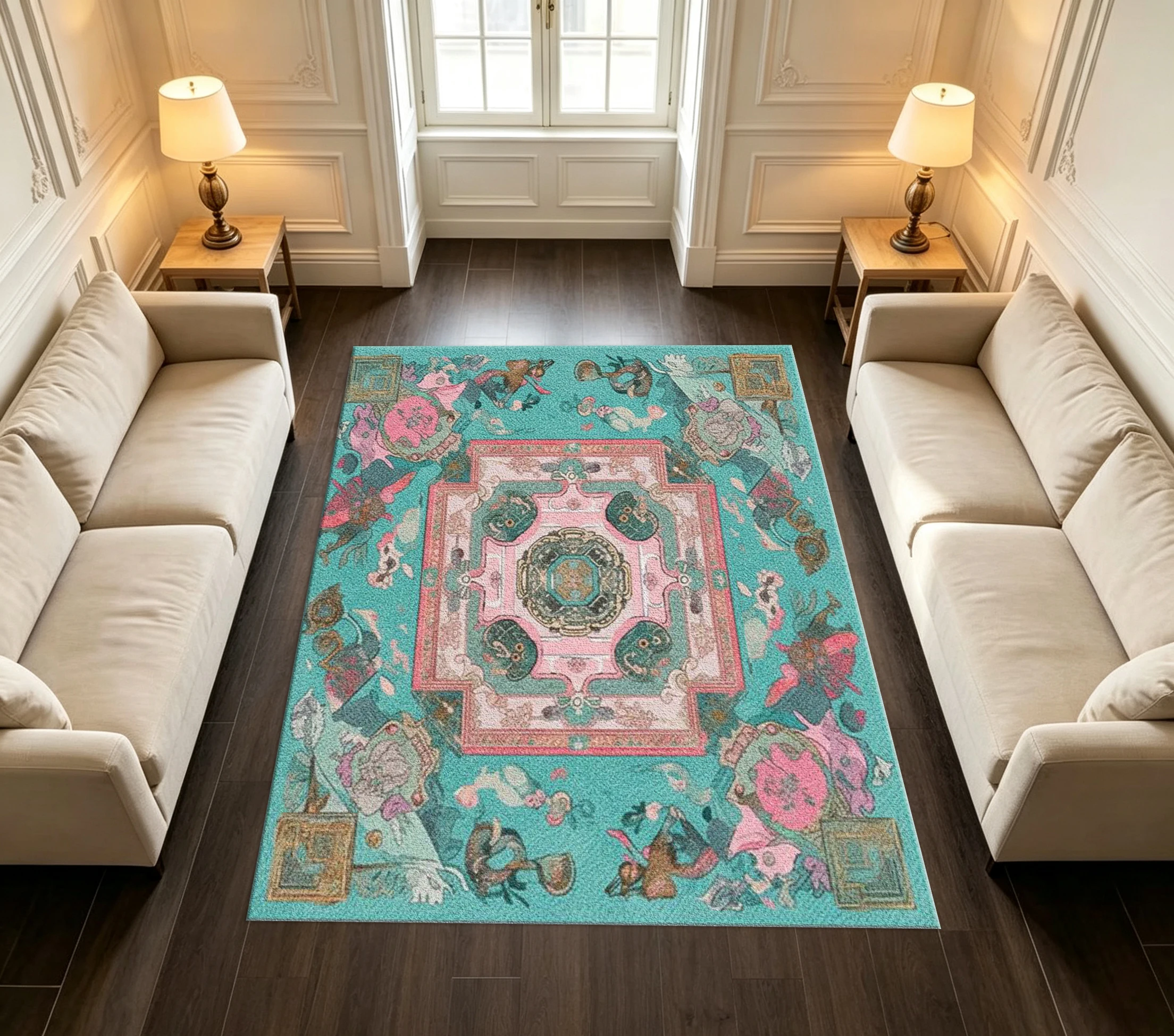 Bohemian Style Retro Floral Pattern Ethnic Decorative Carpet Indoor Home Floor Mat