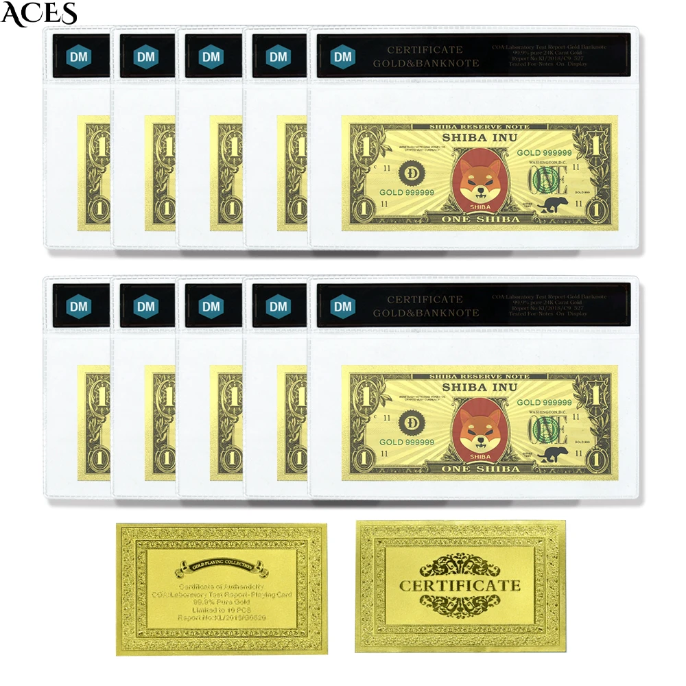 

10pcs/opp Bag New One Shiba Gold Foil Banknotes Virtual Non Circulating Currency Fun Party Card Ticket Collection Festival Gift